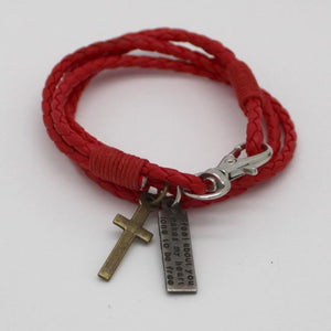 Christian Leather Bracelet with Cross and Bible Verse