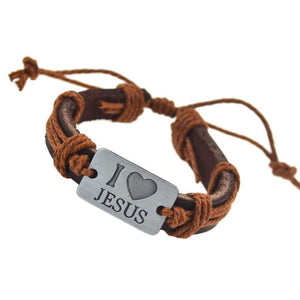 I Love Jesus Leather Bracelet